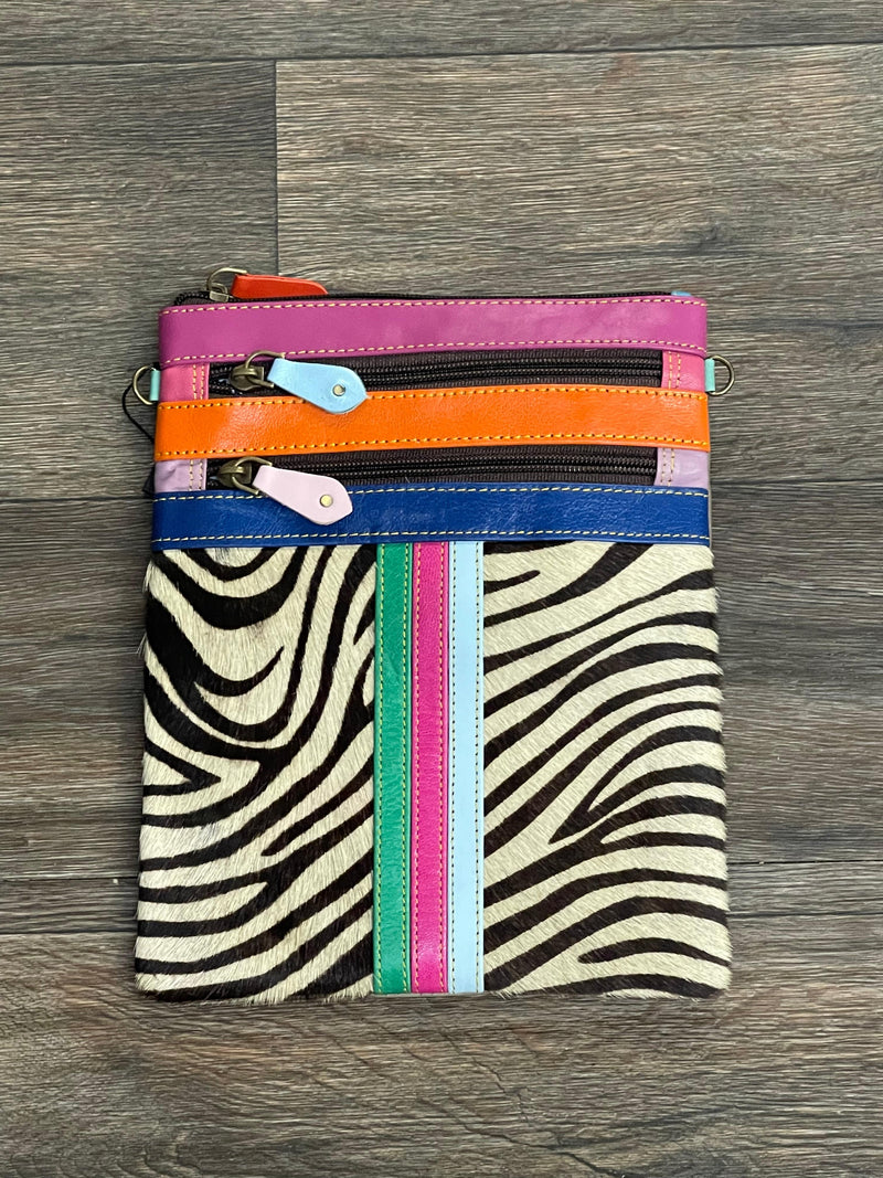Zebra Print Kaizer Leather Travel Crossbody Folklore Couture Handbags