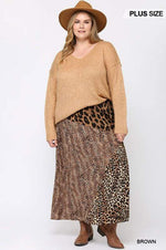 Brown Mixed Animal Print Maxi Skirt GiGiO Skirts