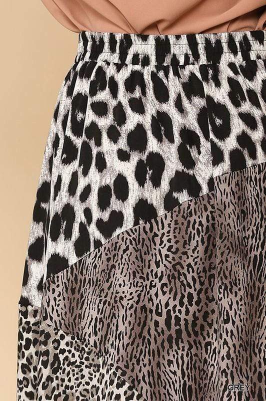 Grey Mixed Animal Print Maxi Skirt GiGiO Skirts
