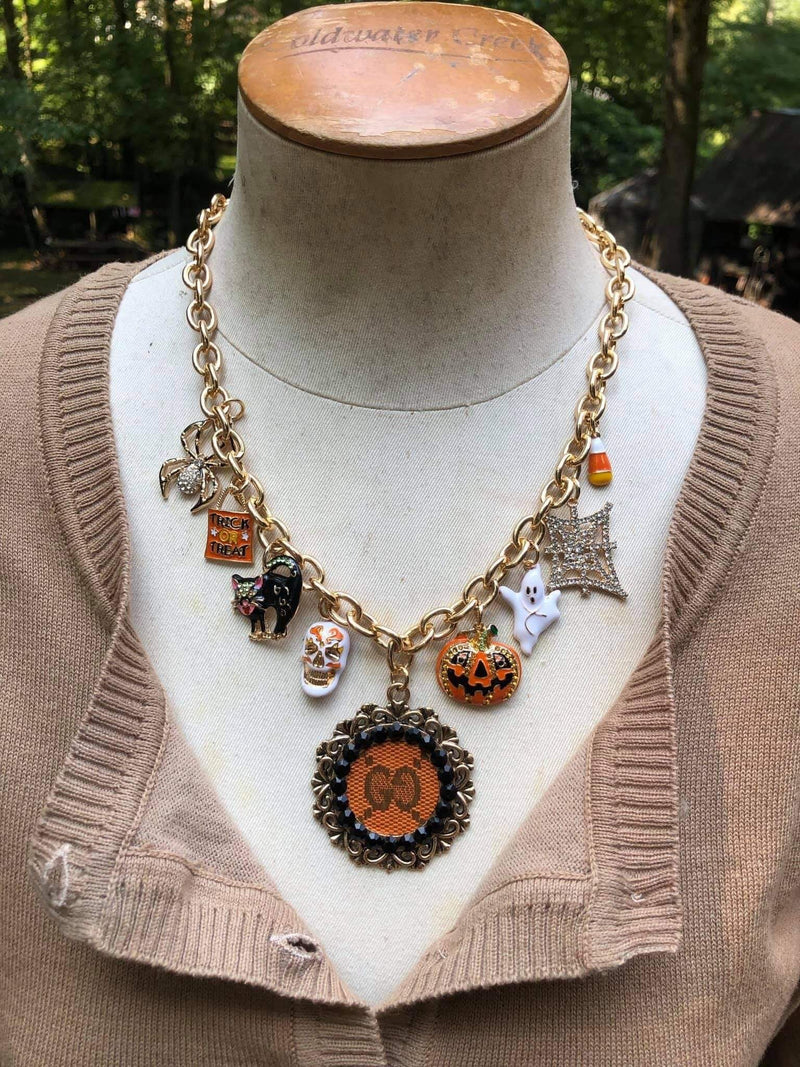 Trick or Treat Halloween Multi Charm GG Gold Necklace Gypsy South Necklace