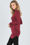 Burgundy Side-Seam Ruched Turtle Neck Top Hailey & Co.