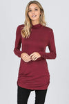 Burgundy Side-Seam Ruched Turtle Neck Top Hailey & Co. Small