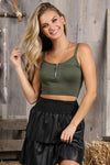 Olive Seamless Zipper Detailed Bra Top with Two Strap Jera Bra Top