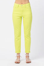 Neon Lime Green High Waist Cuffed Slim Fit Jeans Judy Blue Pants