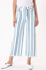 Blue & White Stripe Wide Leg Crop Jeans KanCan 0/23