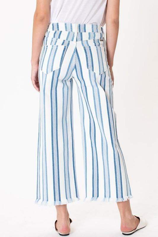 Blue & White Stripe Wide Leg Crop Jeans KanCan