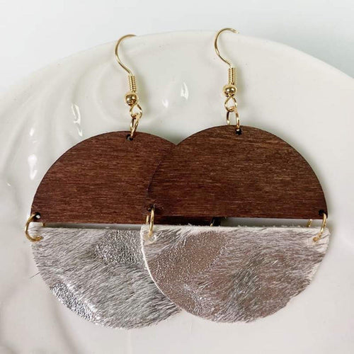 Animal Print Leather & Wood Deco Drop Earrings Larry Ann Earrings