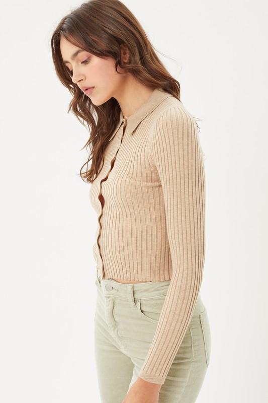 Oatmeal Ribbed Collared Sweater Top Love Tree Sweater