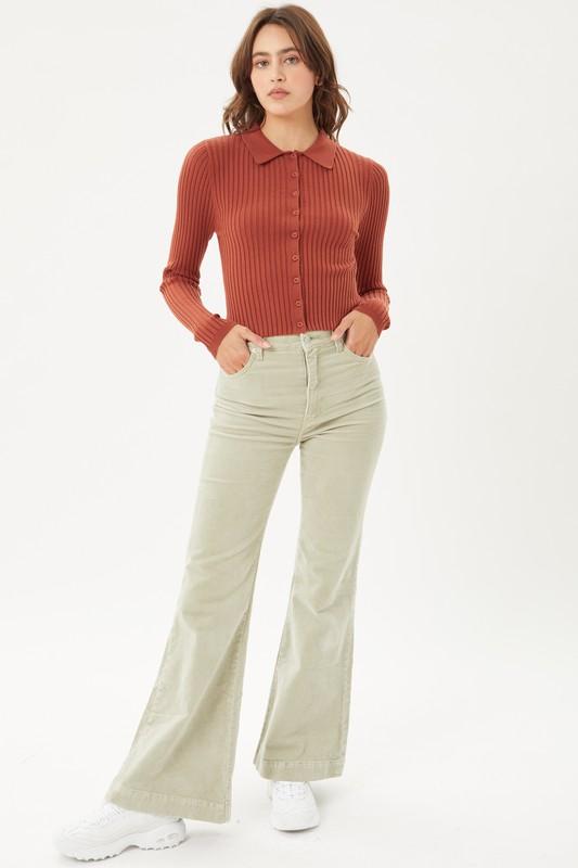 Terracotta Ribbed Collared Sweater Top Love Tree Sweater