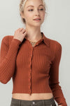 Terracotta Ribbed Collared Sweater Top Love Tree Sweater