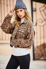 Camel Leopard Crop Denim Jacket Main Strip Jacket