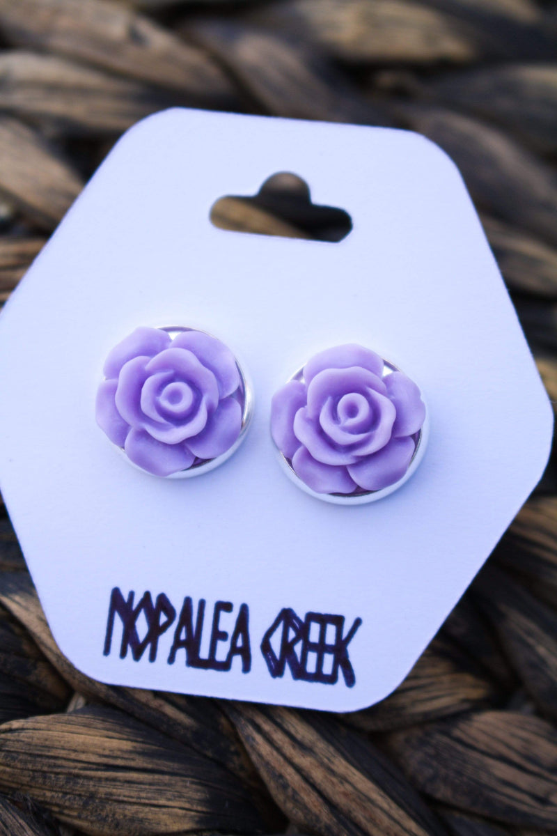 Floral Resin Stud Earrings Nopalea Creek Lavender Earrings