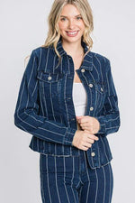 Stripe Cropped Denim Jacket PETRA153 Coats & Jackets
