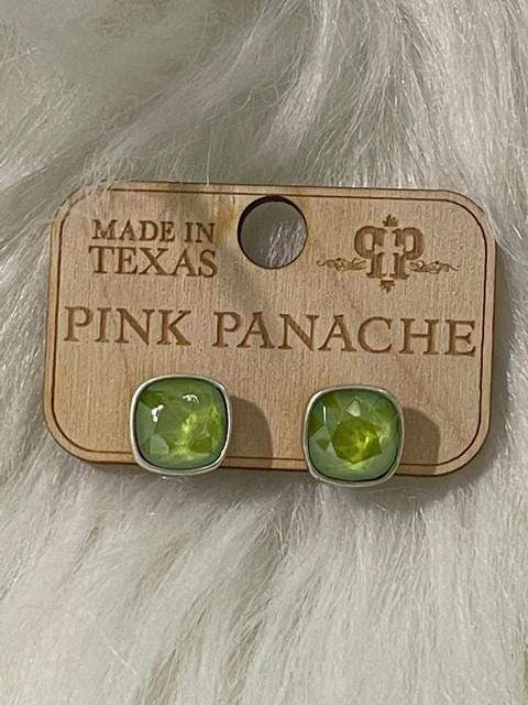 Lime Green Crystal on Silver Post Earrings Pink Panache Earrings