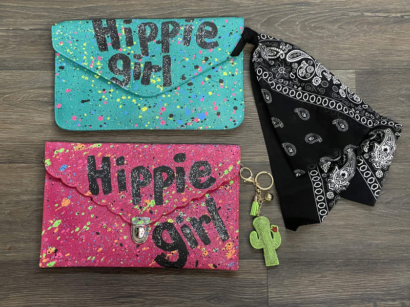 Hippie Girl Paint Splatter Wristlet Pinky Bolle Handbags