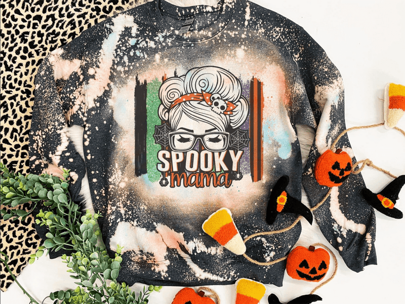 Charcoal Bleached Spooky Mama Sweatshirt Raining Rustic Shirts & Tops