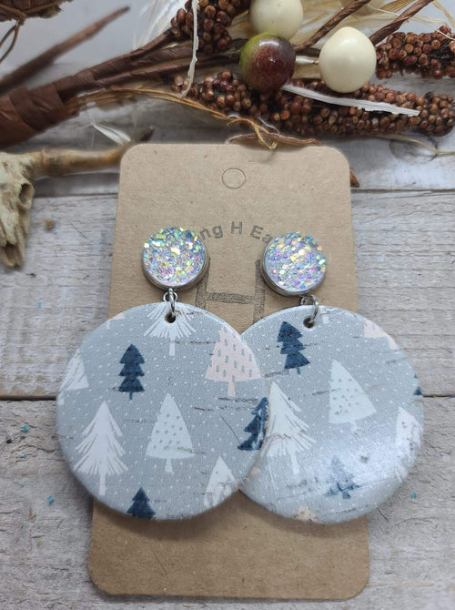 Holiday Trees Leather Circle Earrings Rocking H Earrings