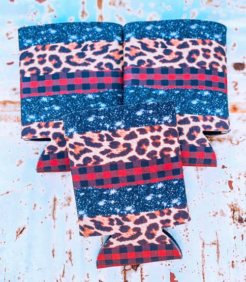 Black Glitter & Plaid Strokes Koozie Swanky Blossom Can Koozie