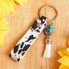 Animal Print Tassel Gem Stone Charm Key Chain vendor-unknown Cow Keychains
