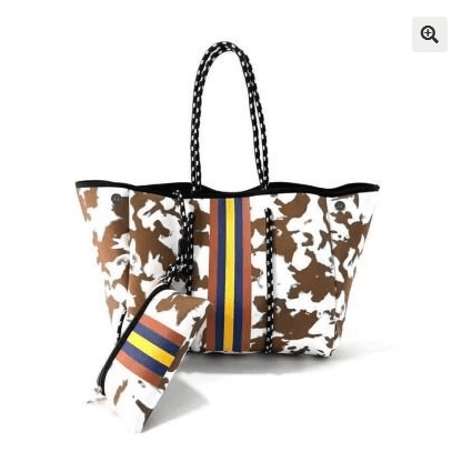 Cow Print Neoprene Tote with Stripes vendor-unknown Handbags