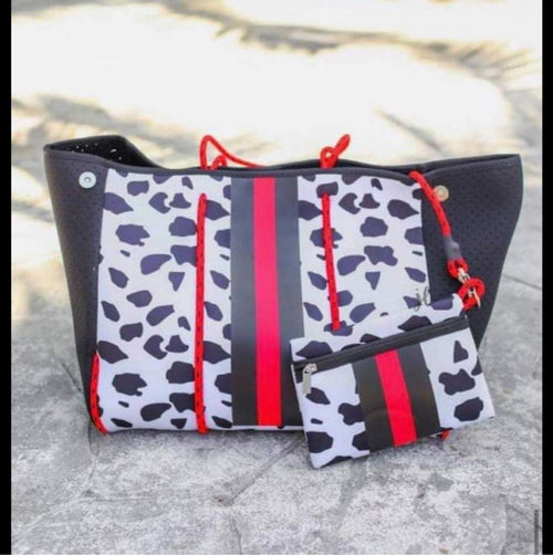 Dalmation Spot Red & Black Neoprene Tote Bag vendor-unknown Handbags