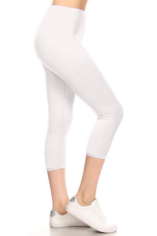 Extra Plus Size Yoga Style Banded Solid Knit Capri Legging vendor-unknown White Leggings
