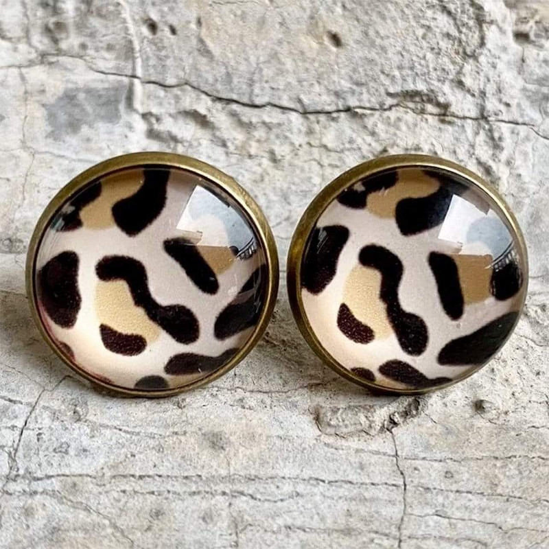 Gold Metal Trim Stud Earrings vendor-unknown Leopard Earrings