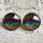 Gold Metal Trim Stud Earrings vendor-unknown Rainbow Leopard Earrings