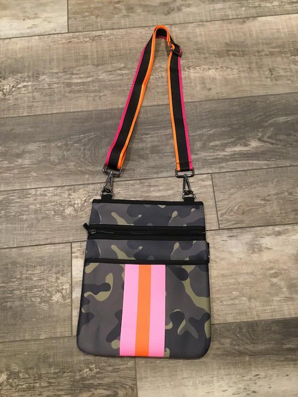 Green Camo Neoprene Crossbody Orange Pink Stripes vendor-unknown Handbags