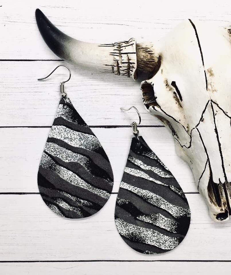 Gunmetal/Black Zebra Print Earrings vendor-unknown