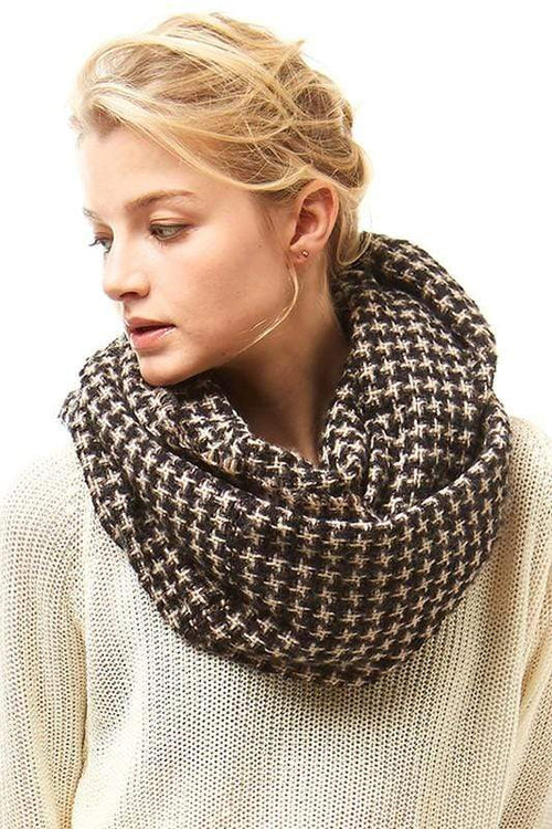 Houndstooth Pattern Infinity Scarf vendor-unknown Black