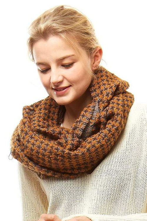 Houndstooth Pattern Infinity Scarf vendor-unknown Mustard