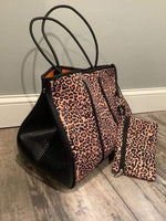 Leopard Print Neoprene Tote Bag w/ Wristlet vendor-unknown Tote Bag