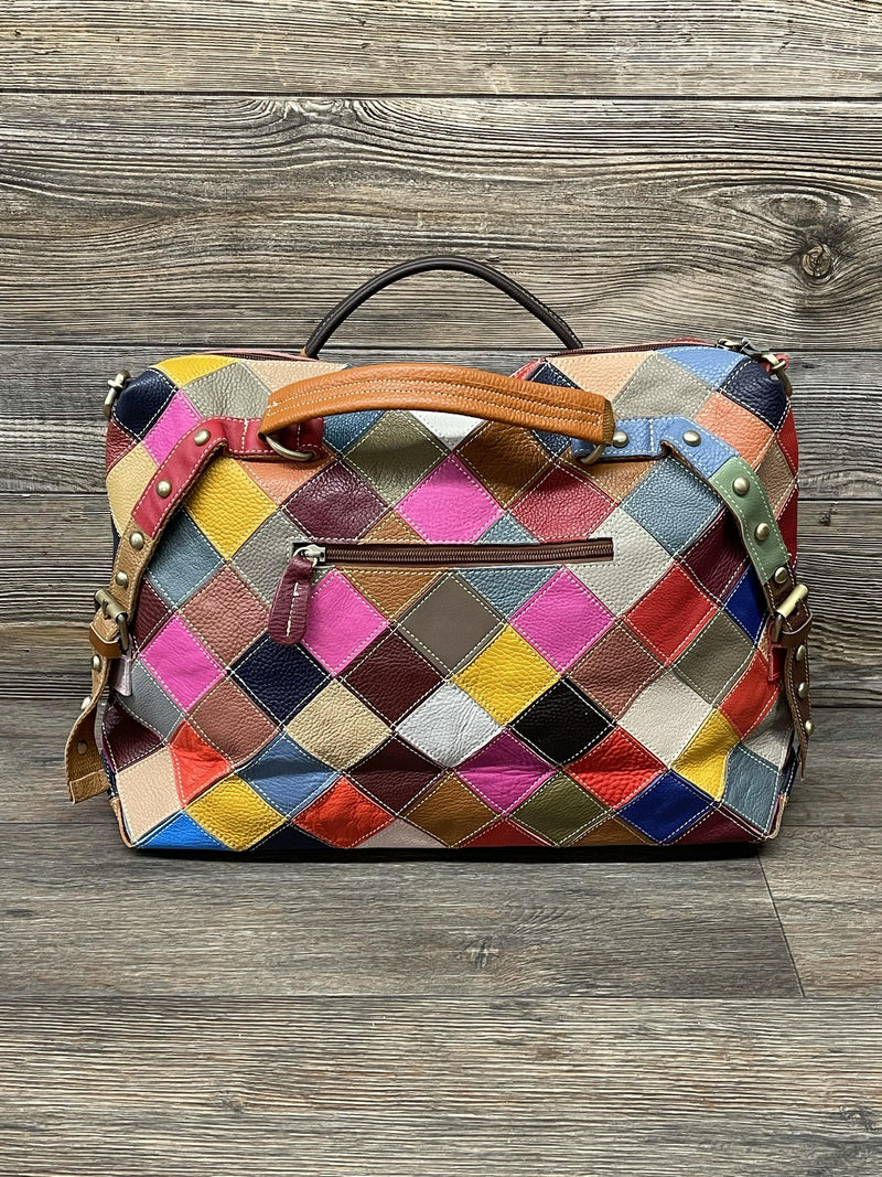 Multi Color Leather Patchwork Shoulder Bag vendor-unknown Handbags