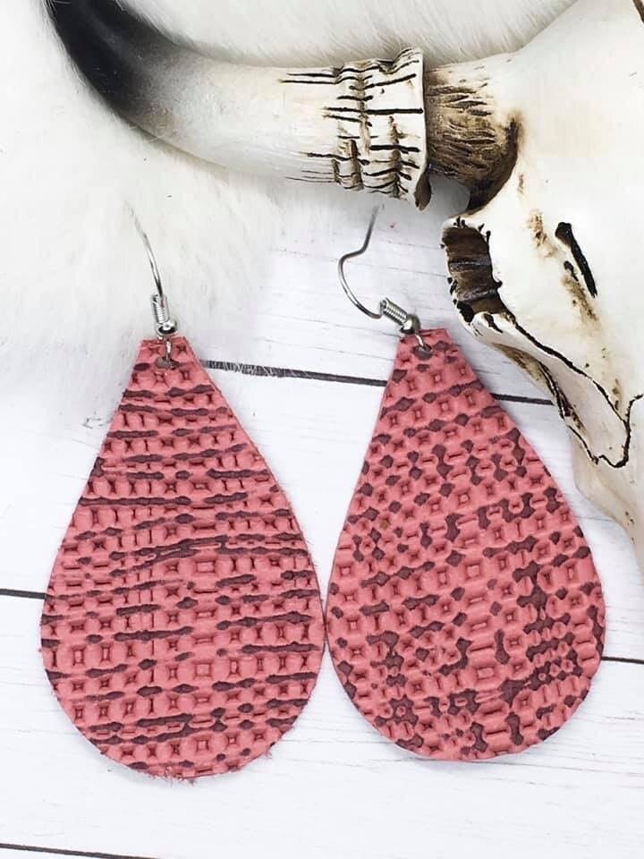 Pink Burlap Embossed Leather Earrings vendor-unknown