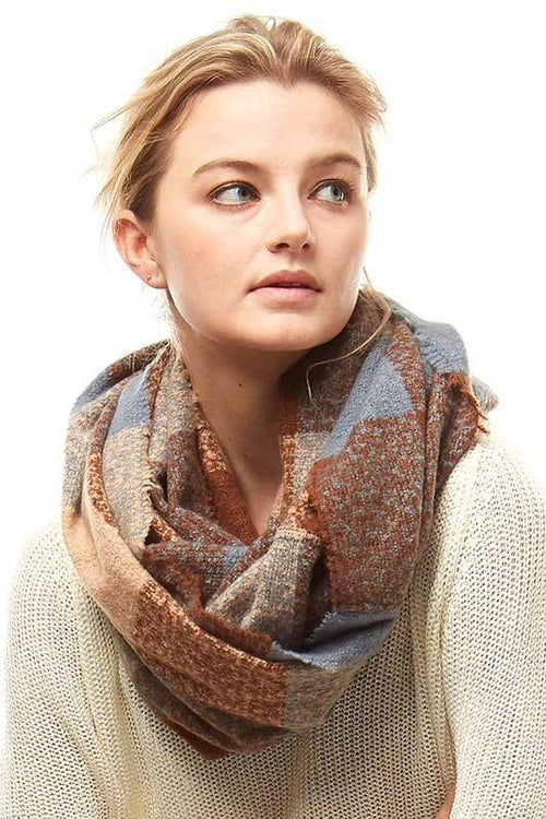 Plaid Boucle Infinity Scarf vendor-unknown Brown