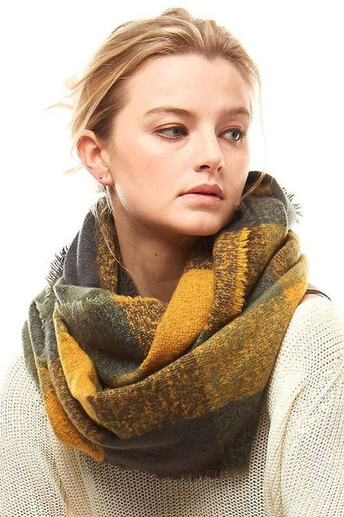 Plaid Boucle Infinity Scarf vendor-unknown Mustard