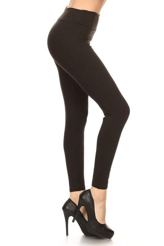 Plus Size Yoga Style Banded Solid Knit Legging vendor-unknown Leggings