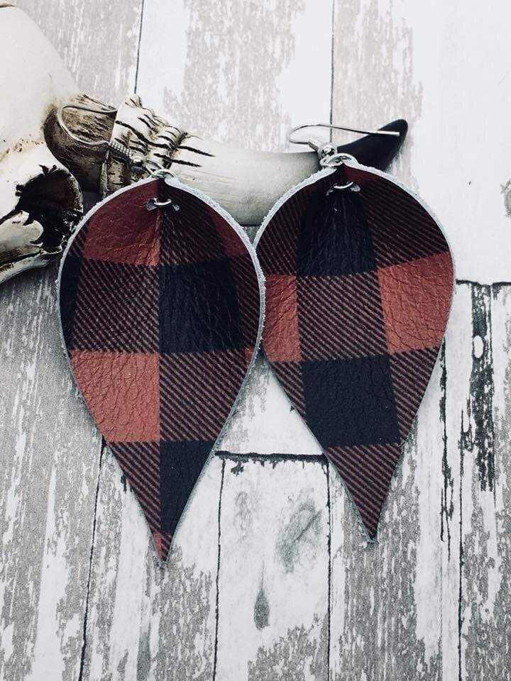Red Buffalo Plaid Leather Earrings vendor-unknown