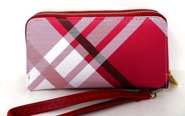 Red Plaid Double Zip Wallet vendor-unknown Handbags, Wallets & Cases