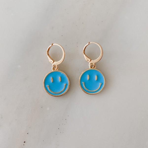Smile Face Charm Hoop Earrings vendor-unknown #5 Turquoise Earrings