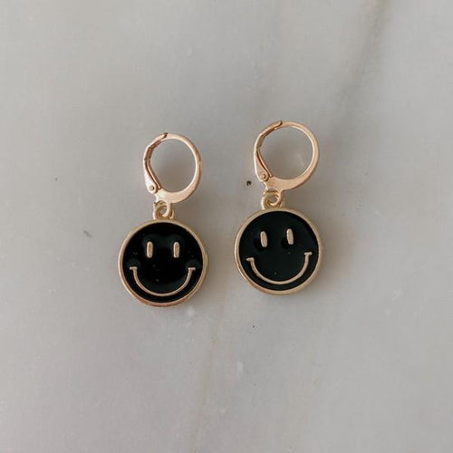Smile Face Charm Hoop Earrings vendor-unknown #6 Black Earrings
