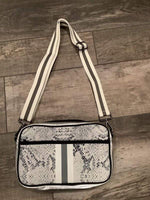 Snake White Grey Stripe Neoprene Crossbody Bag vendor-unknown Handbags
