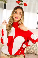 Red Cold Shoulder Heart Sweater Vine & Love Sweater
