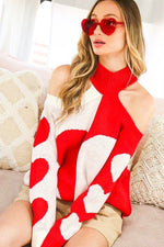 Red Cold Shoulder Heart Sweater Vine & Love Sweater