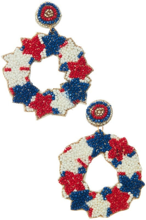 Beaded Patriotic Wreath Earrings Viola Earrings