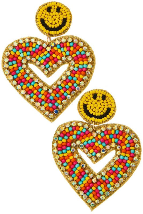 Smiley Face Heart Beaded Earrings Viola Earrings