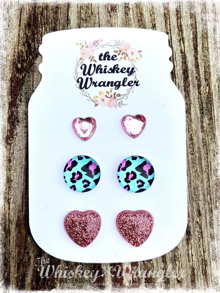Valentine Earring Trio Set Whiskey Wrangler Pink Earrings