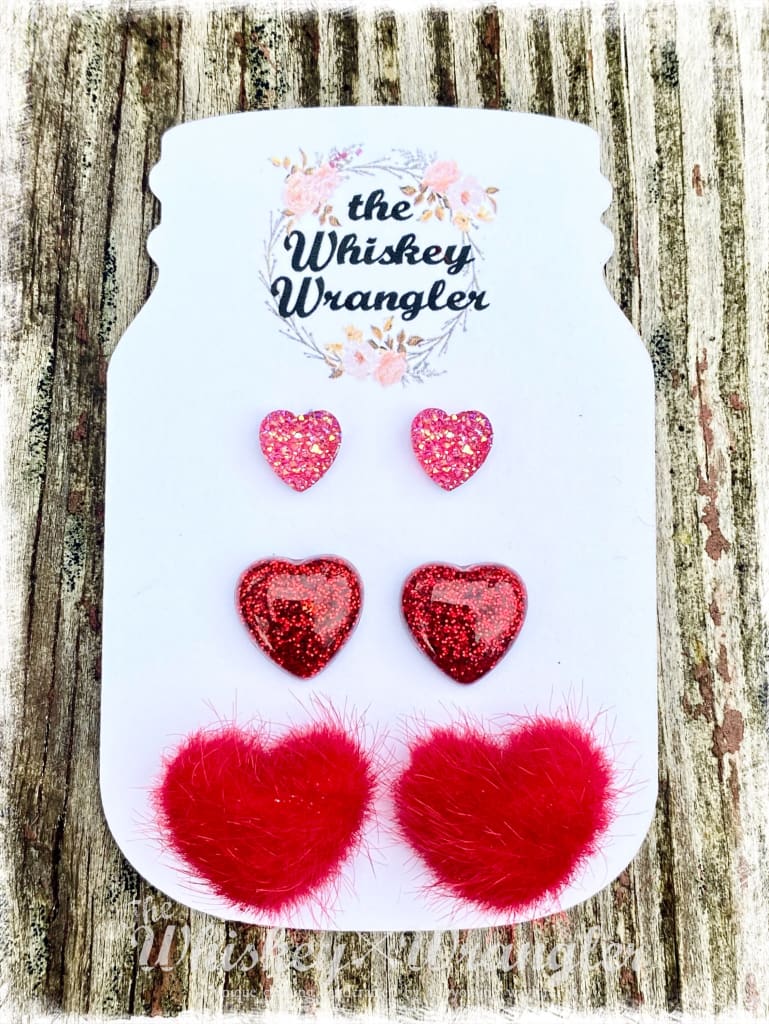 Valentine Earring Trio Set Whiskey Wrangler Red Earrings